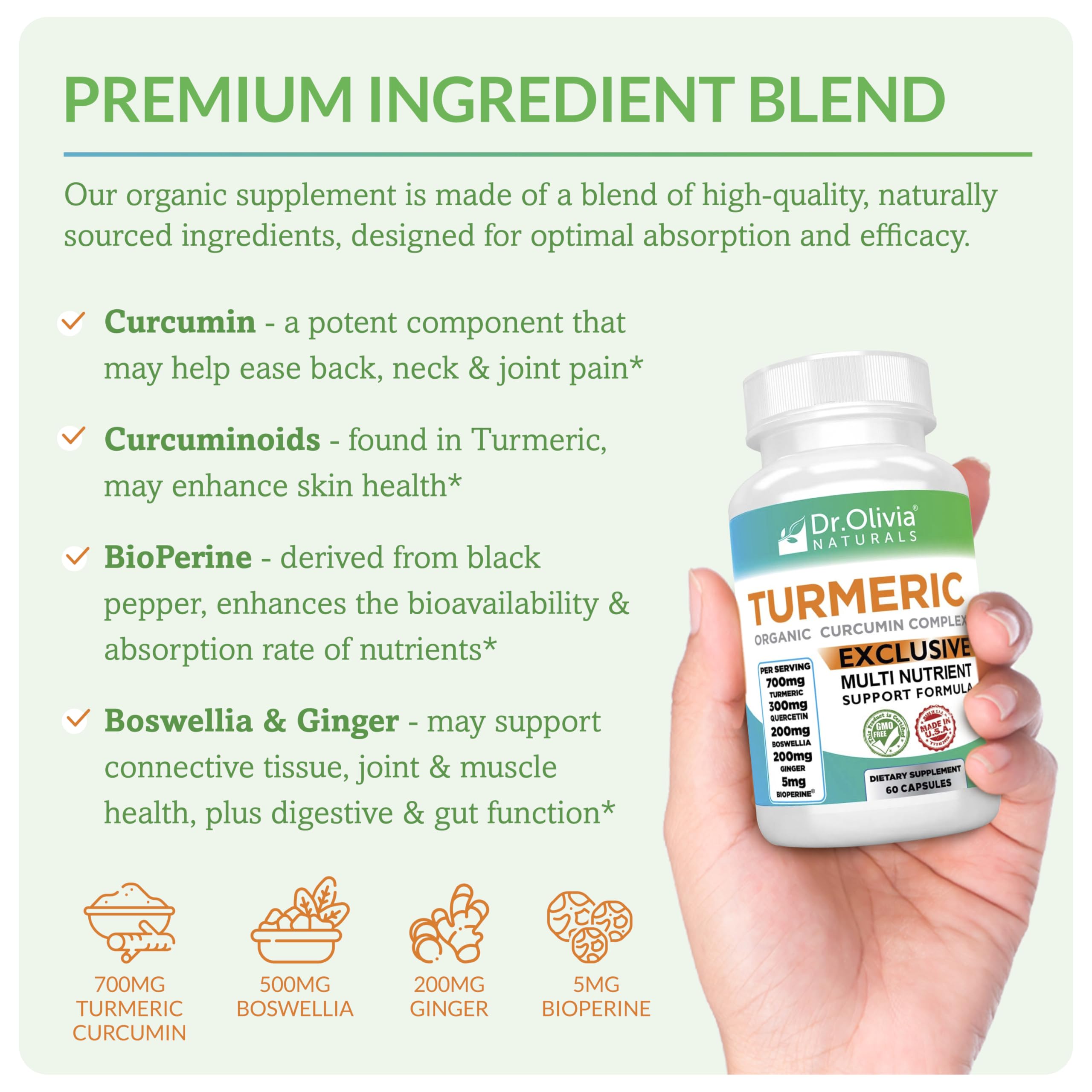Ingredients scene featuring ginger boswellia and quercetin for joint and gut support