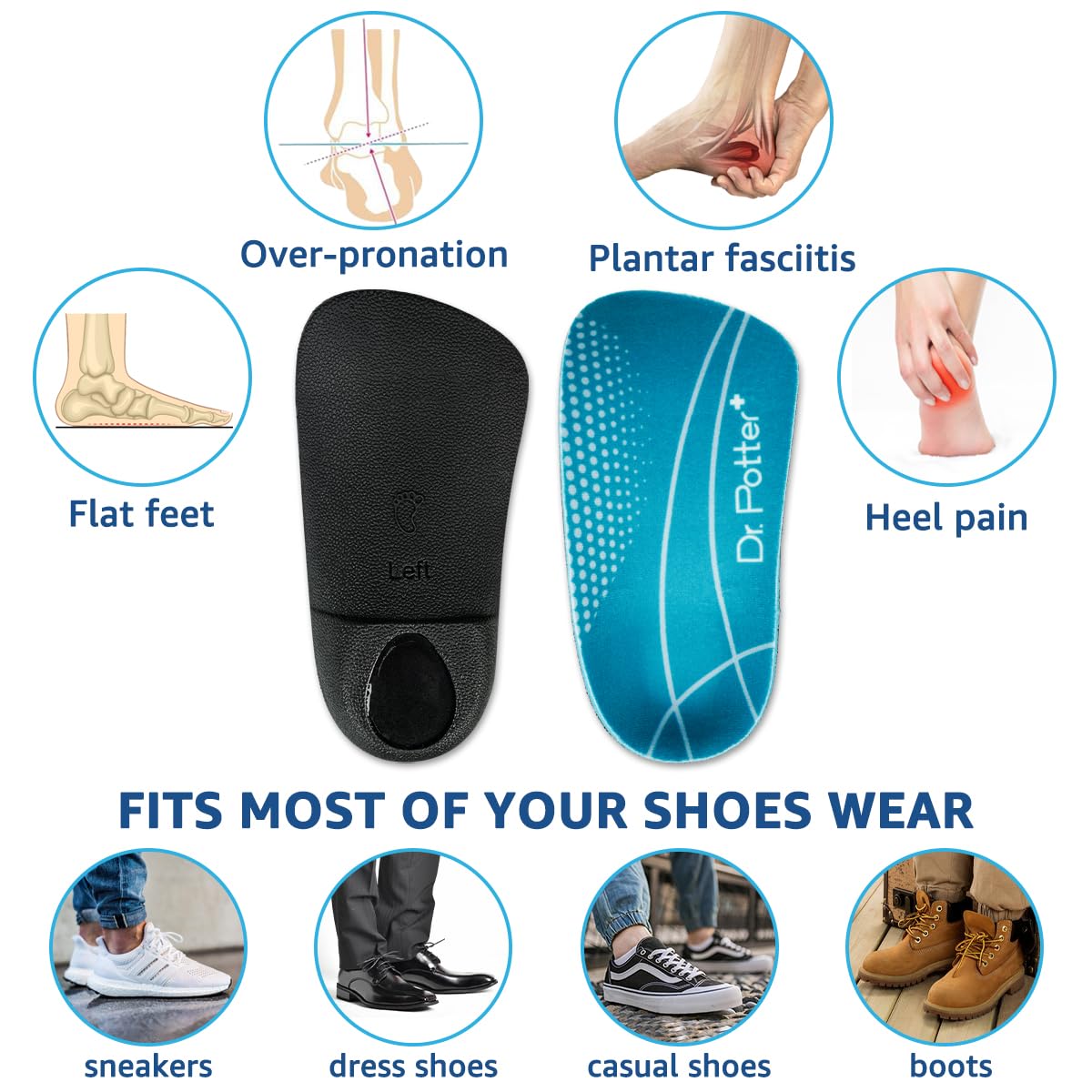 DR. POTTER+ three-point pressure design distributes weight evenly across the foot