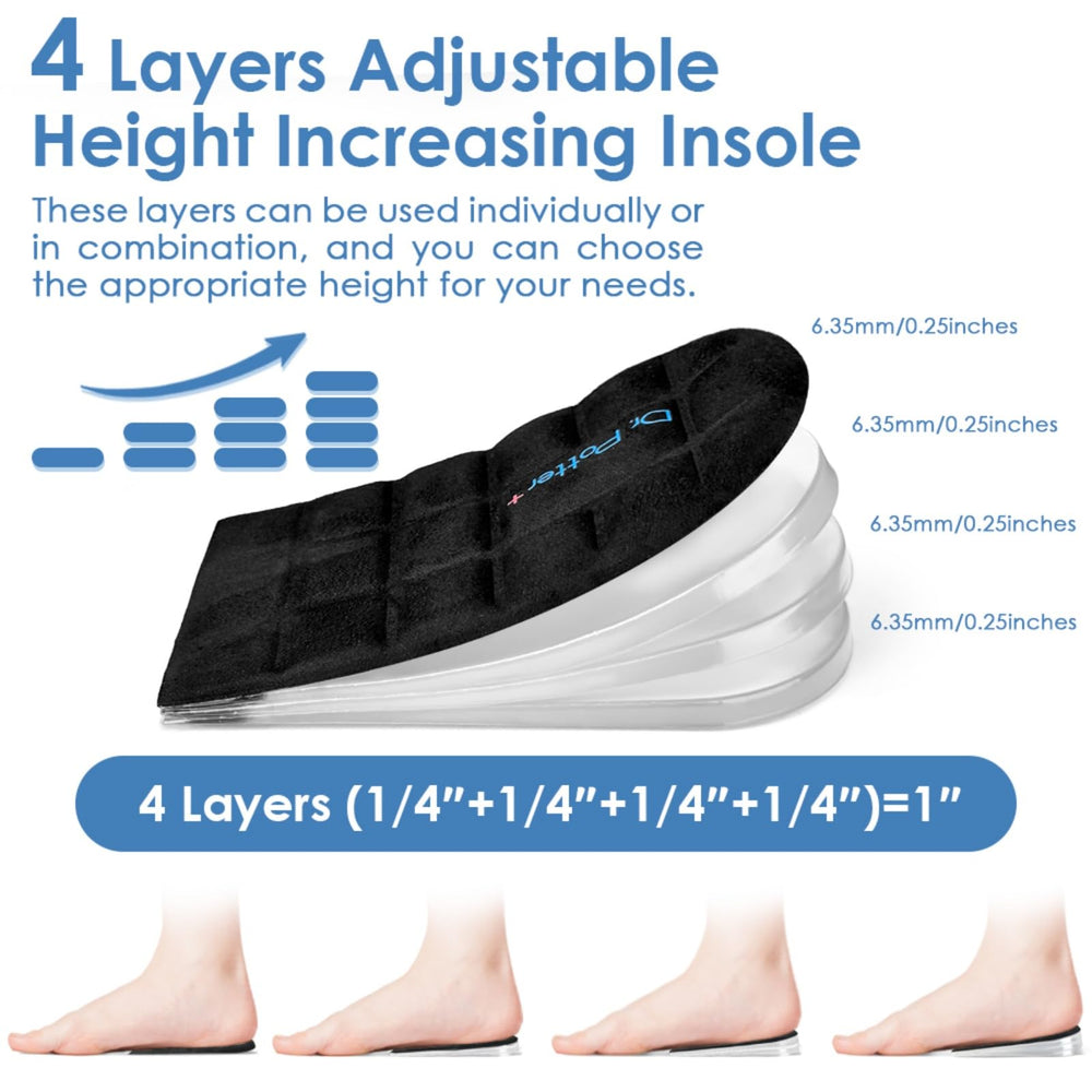 DR. POTTER+ 4 Layers height insole side profile highlights total 1 inch lift options