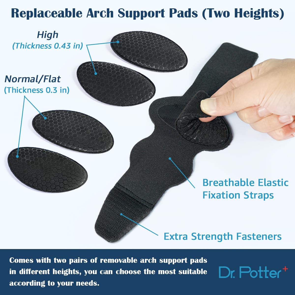 Adjustable fixation straps for secure, comfortable wear with DR POTTER plus sleeves