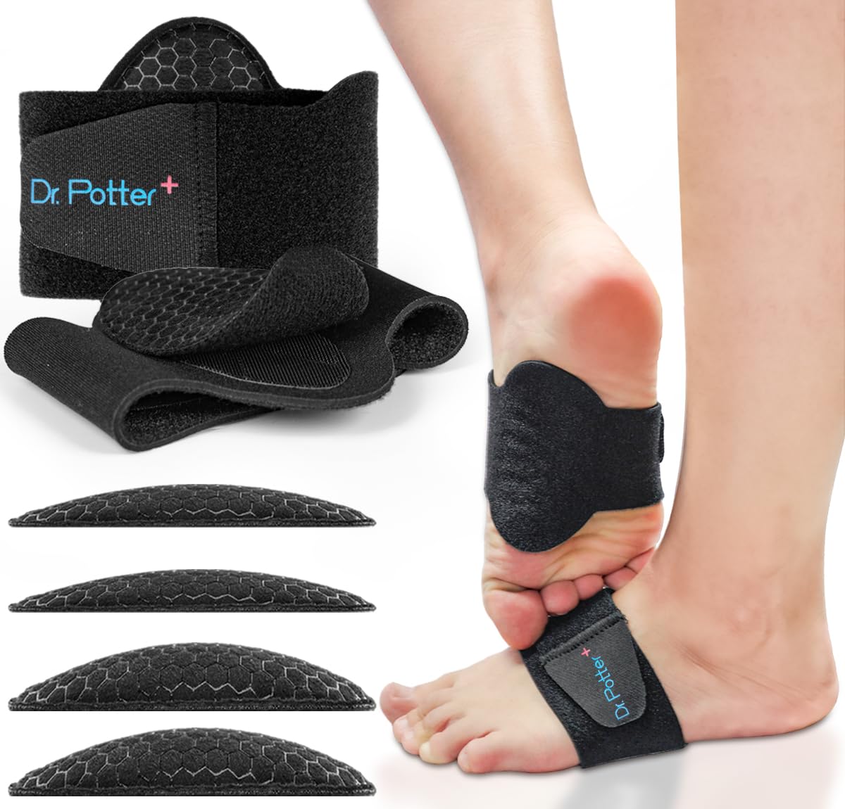 DR POTTER plus arch sleeves in use providing arch support during daily activities