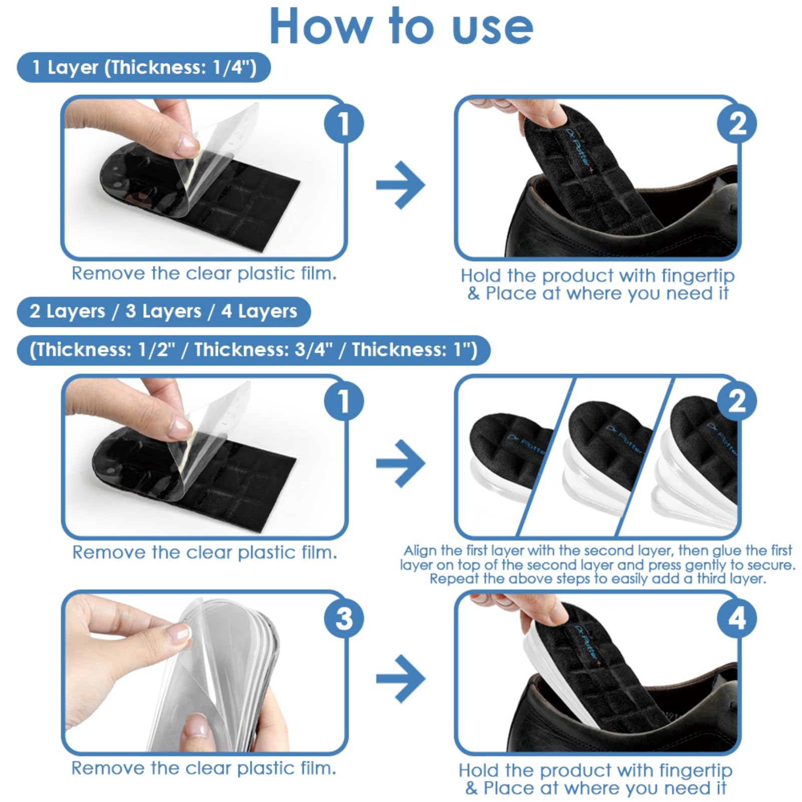 DR. POTTER+ compatible with various shoes, including sneakers and formal footwear