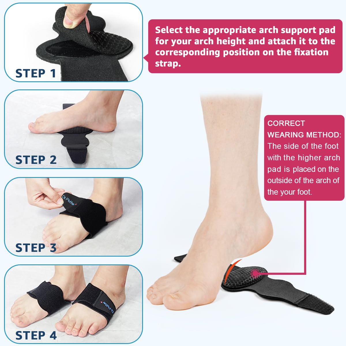 Gel arch insert with non-slip surface to prevent movement