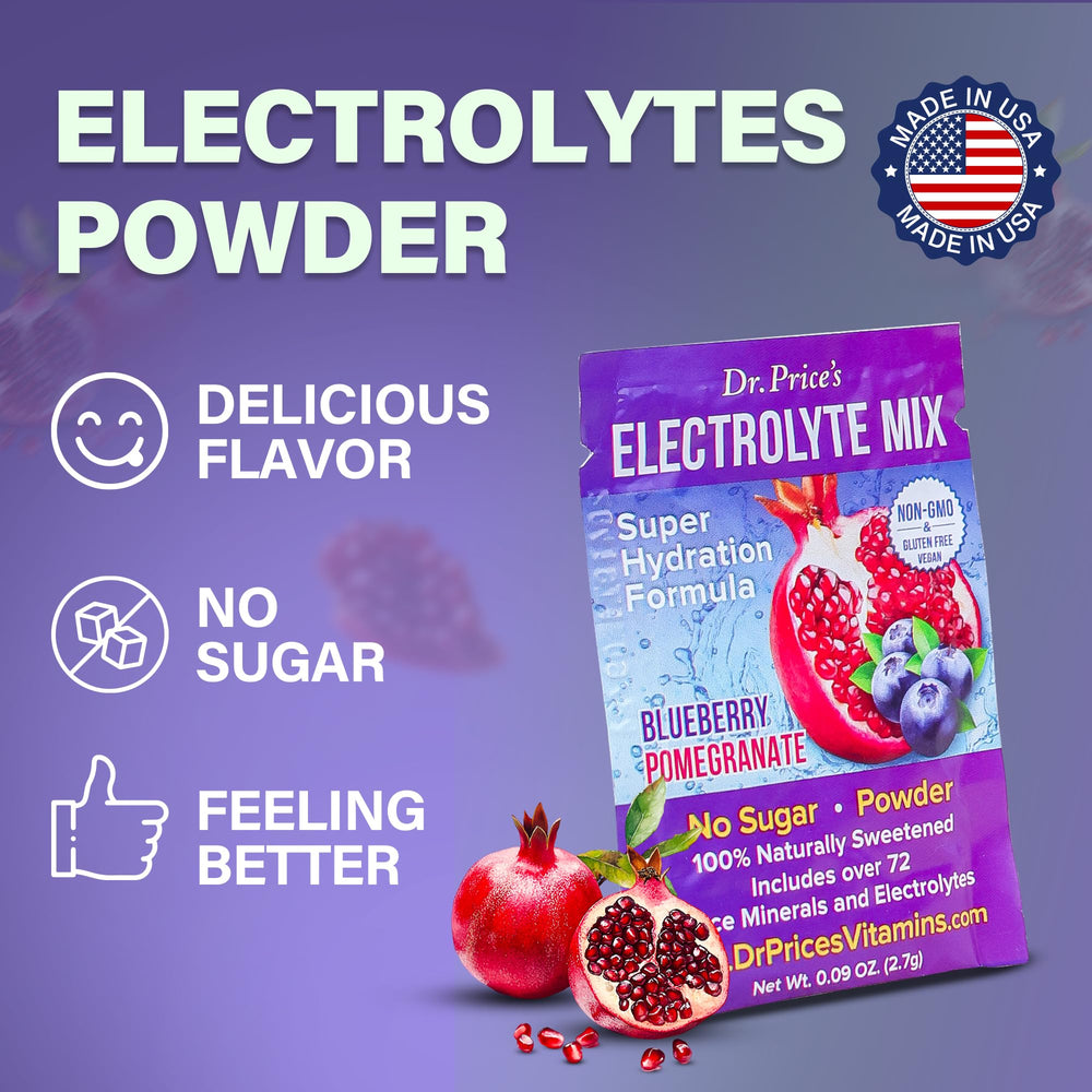 Glass with dissolved Blueberry Pomegranate mix for smooth flavor.