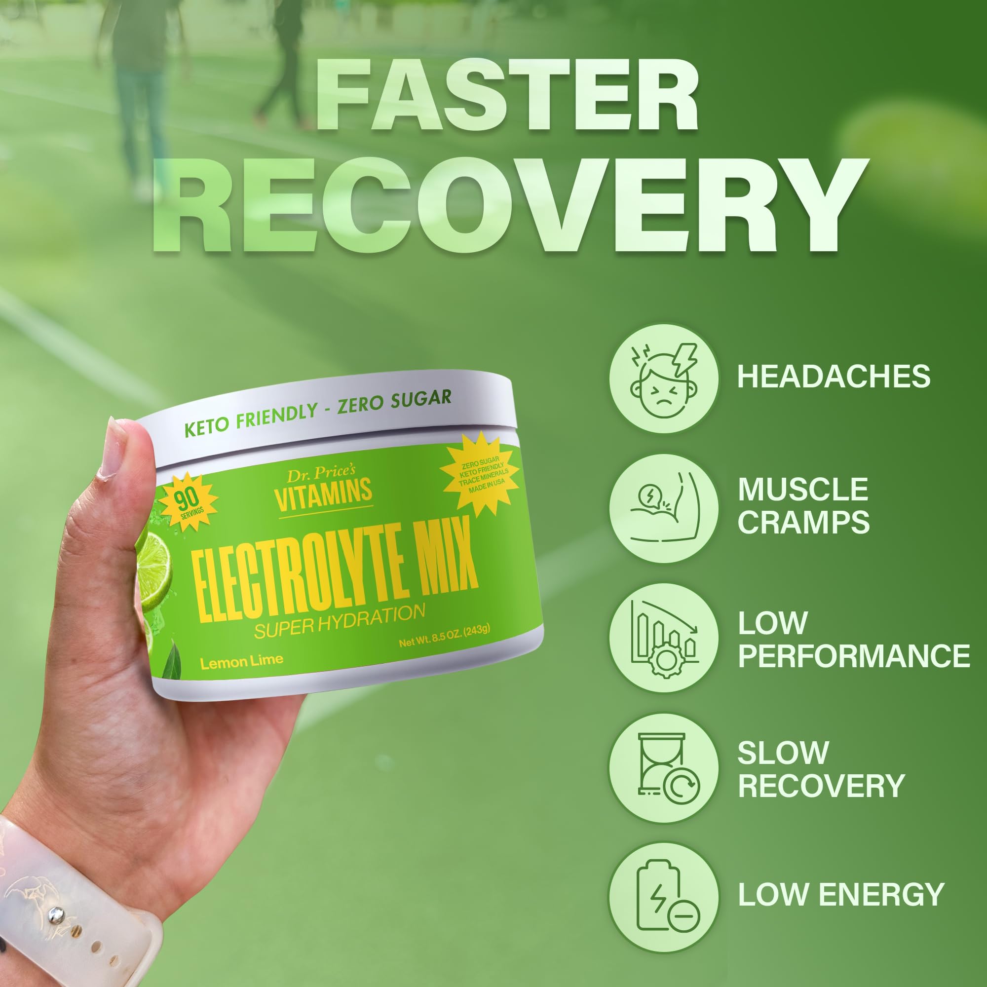 Travel bottle with Dr. Price's Lemon Lime electrolytes for on-the-go hydration