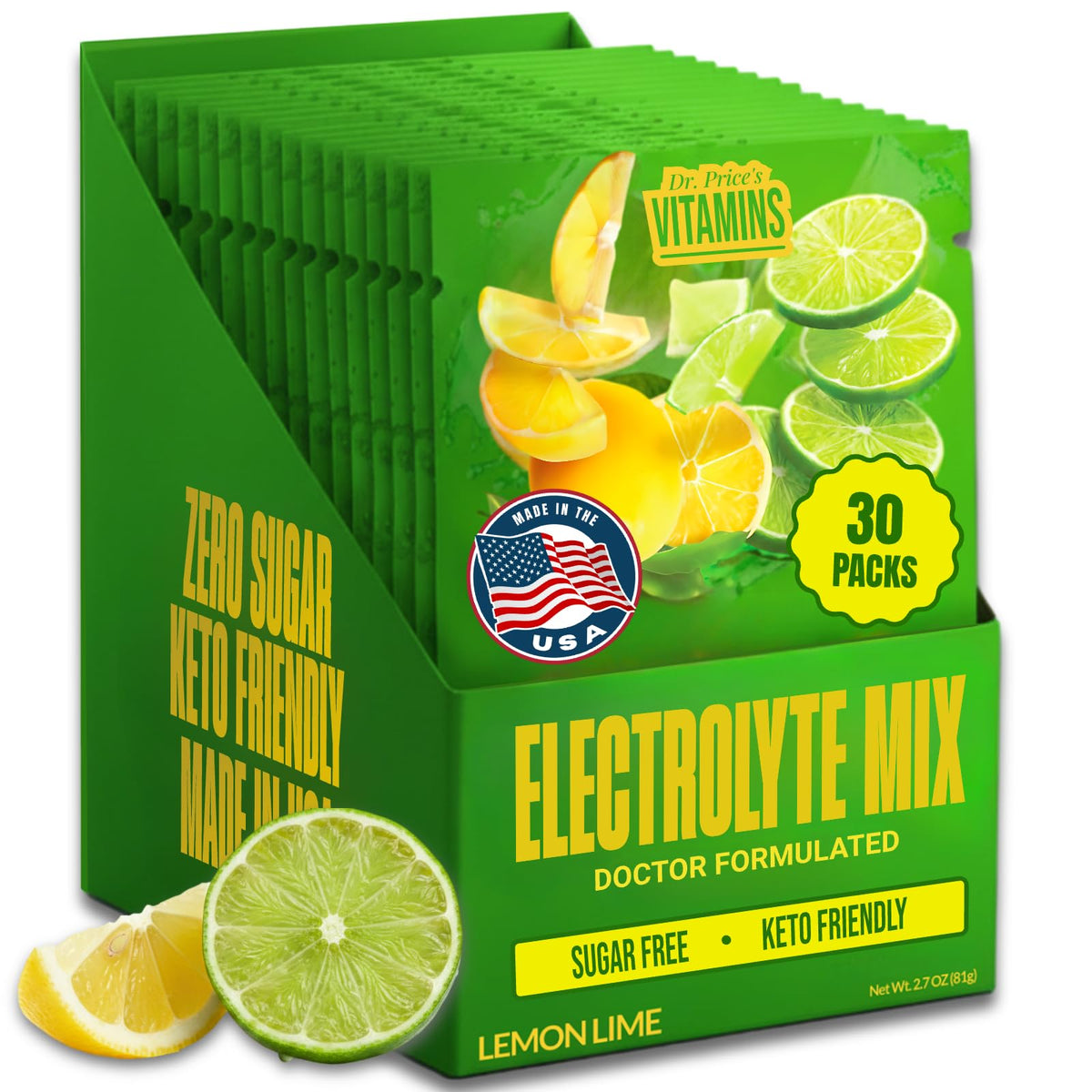 Dr Price’s Electrolytes packets packaging shown for quick hydration.