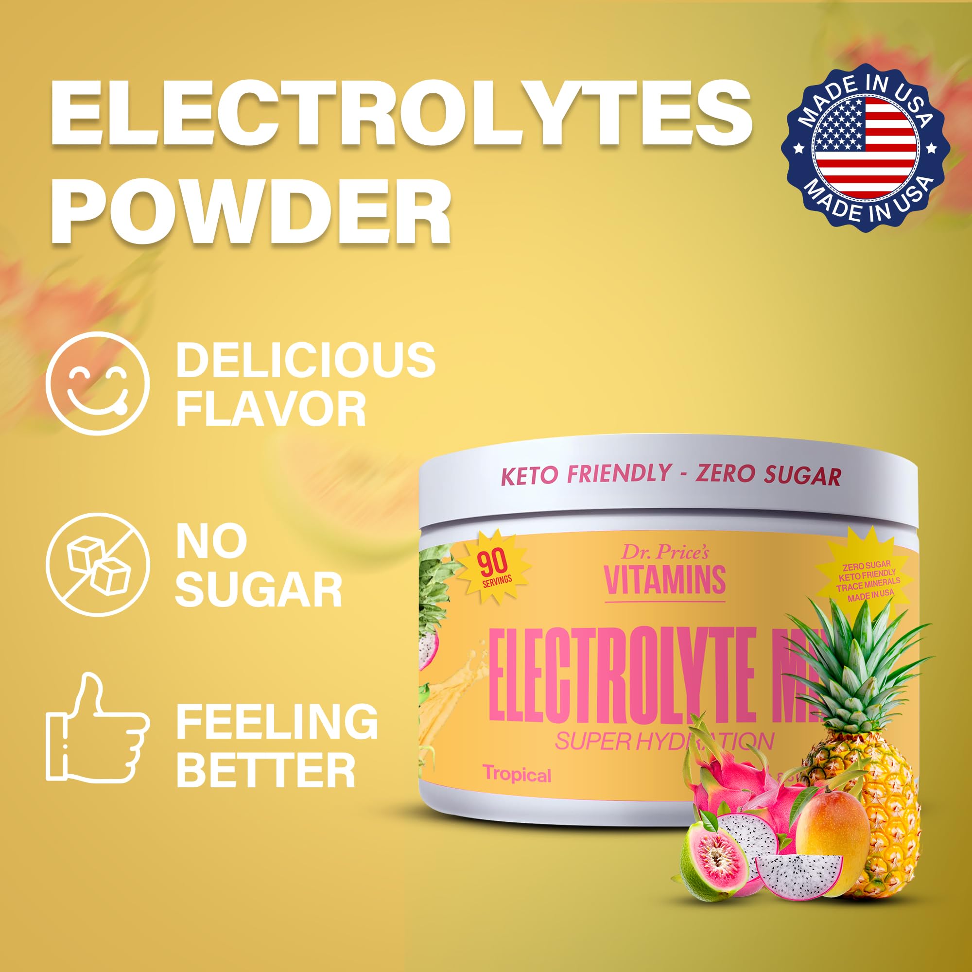 Bulk container shows 90 servings for keto-friendly hydration