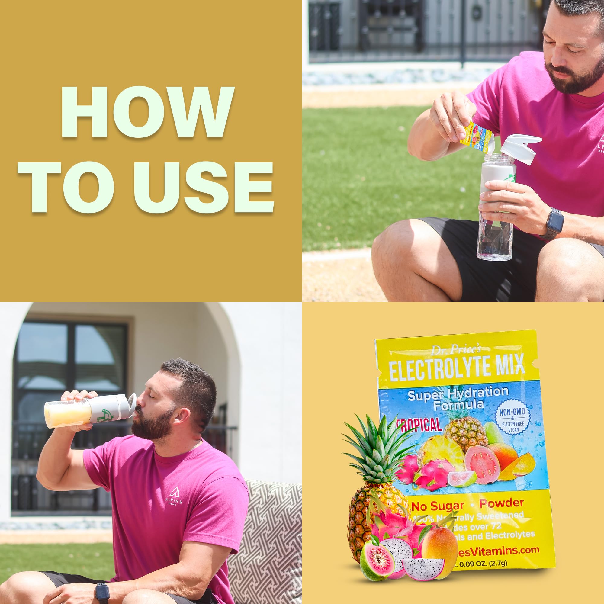 Kitchen scene showcasing vegan, non-GMO formula in Dr. Price’s Tropical pack.