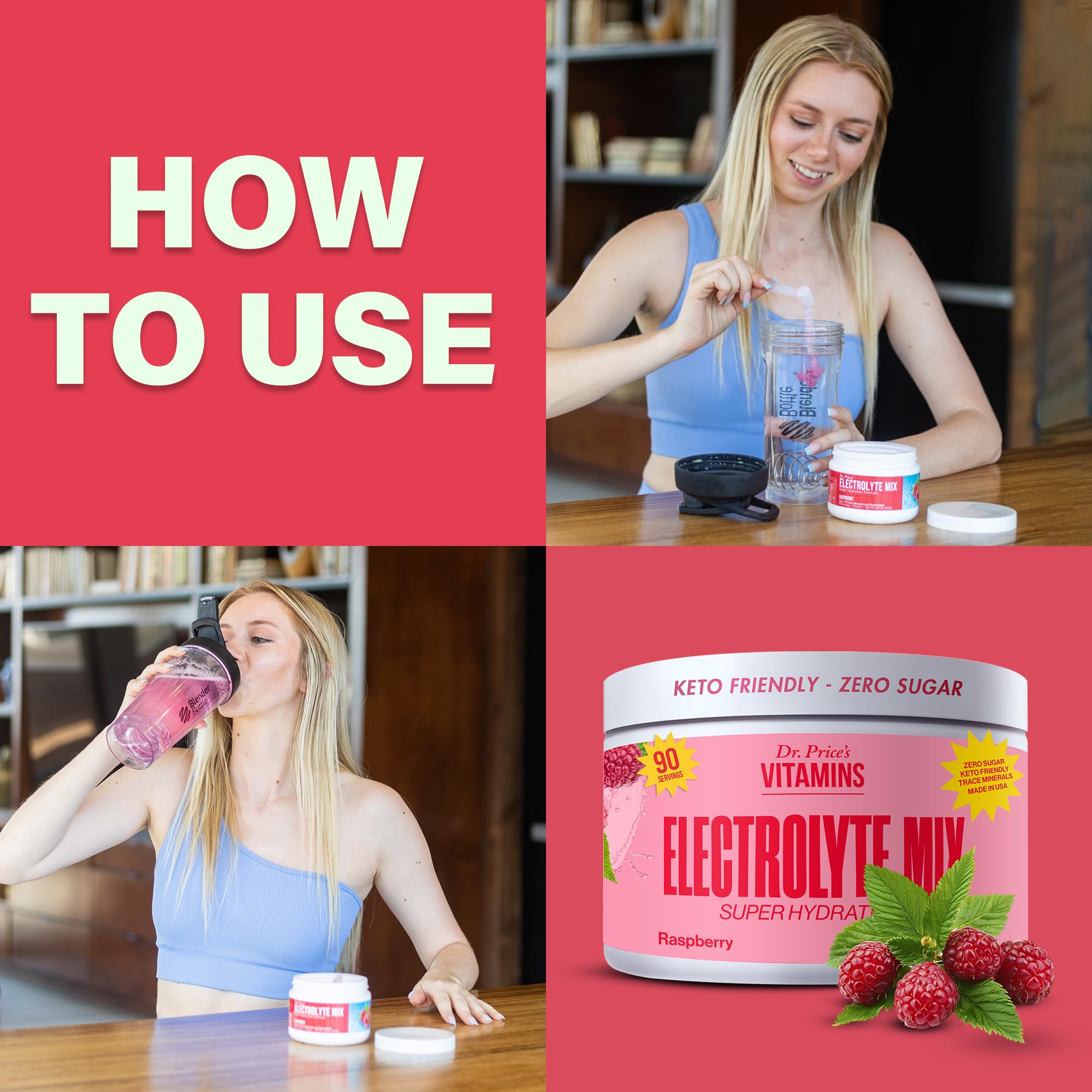 Keto-friendly Dr. Price's Raspberry electrolytes for low-carb hydration