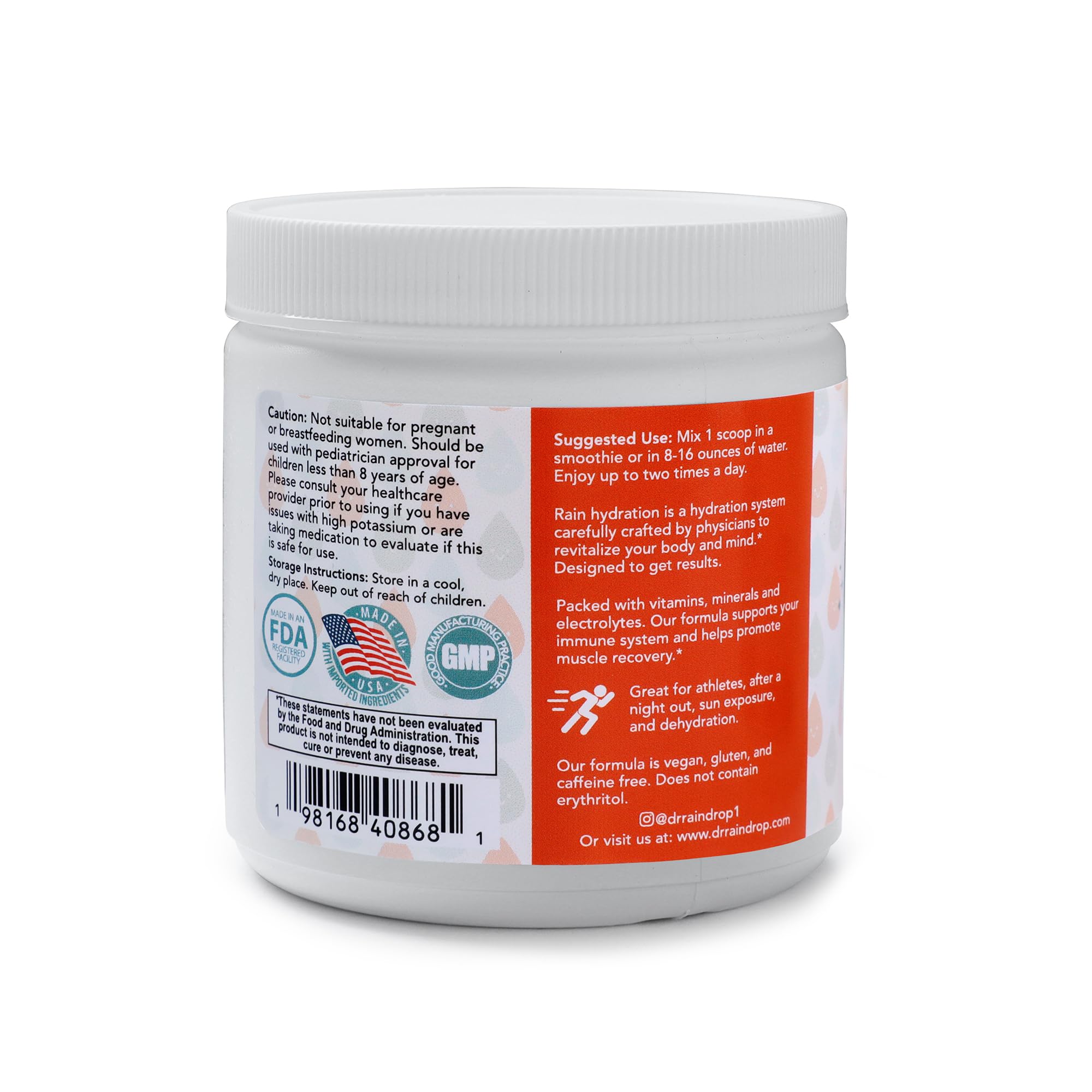 Powder mixing with water to create refreshing blood orange hydration.