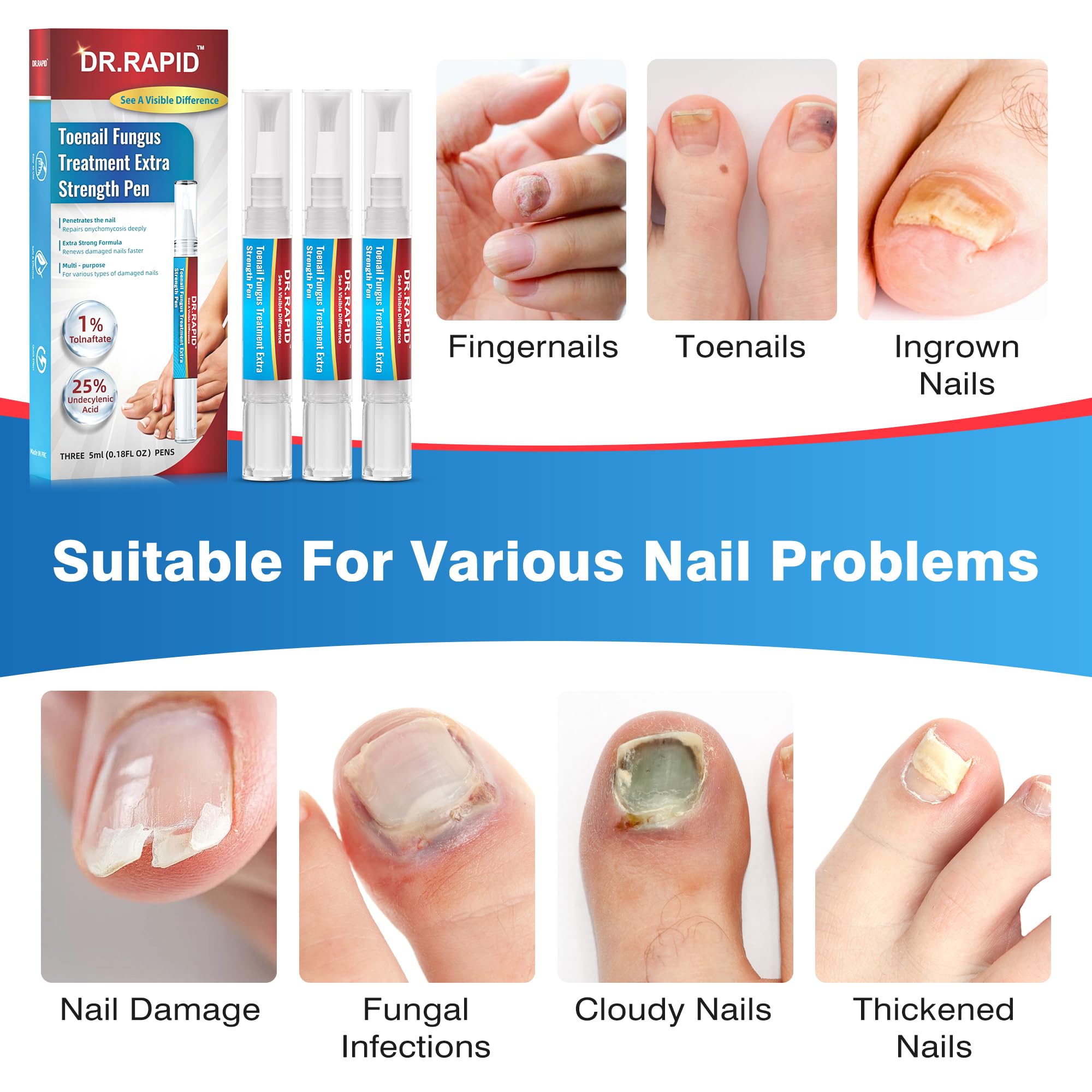 DR.RAPID nail repair pen strengthens damaged nails while addressing fungi.