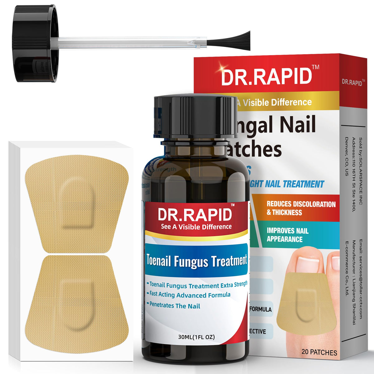 DR.RAPID toenail fungus liquid brush applies targeted treatment to nails.