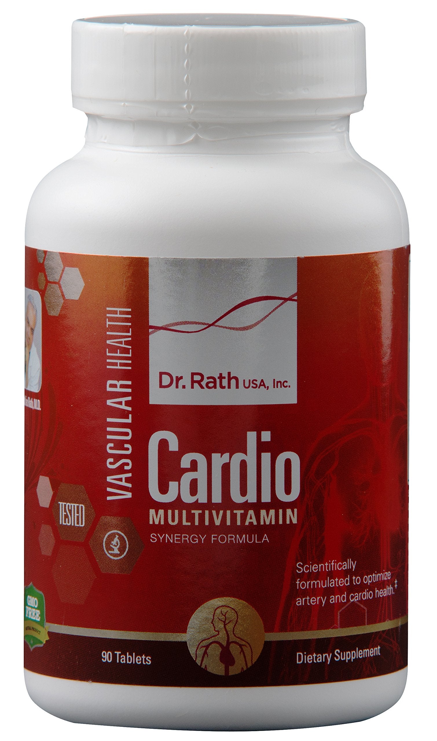 Dr. Rath Cardiovascular Health bottle close-up highlighting compact tablets for daily support