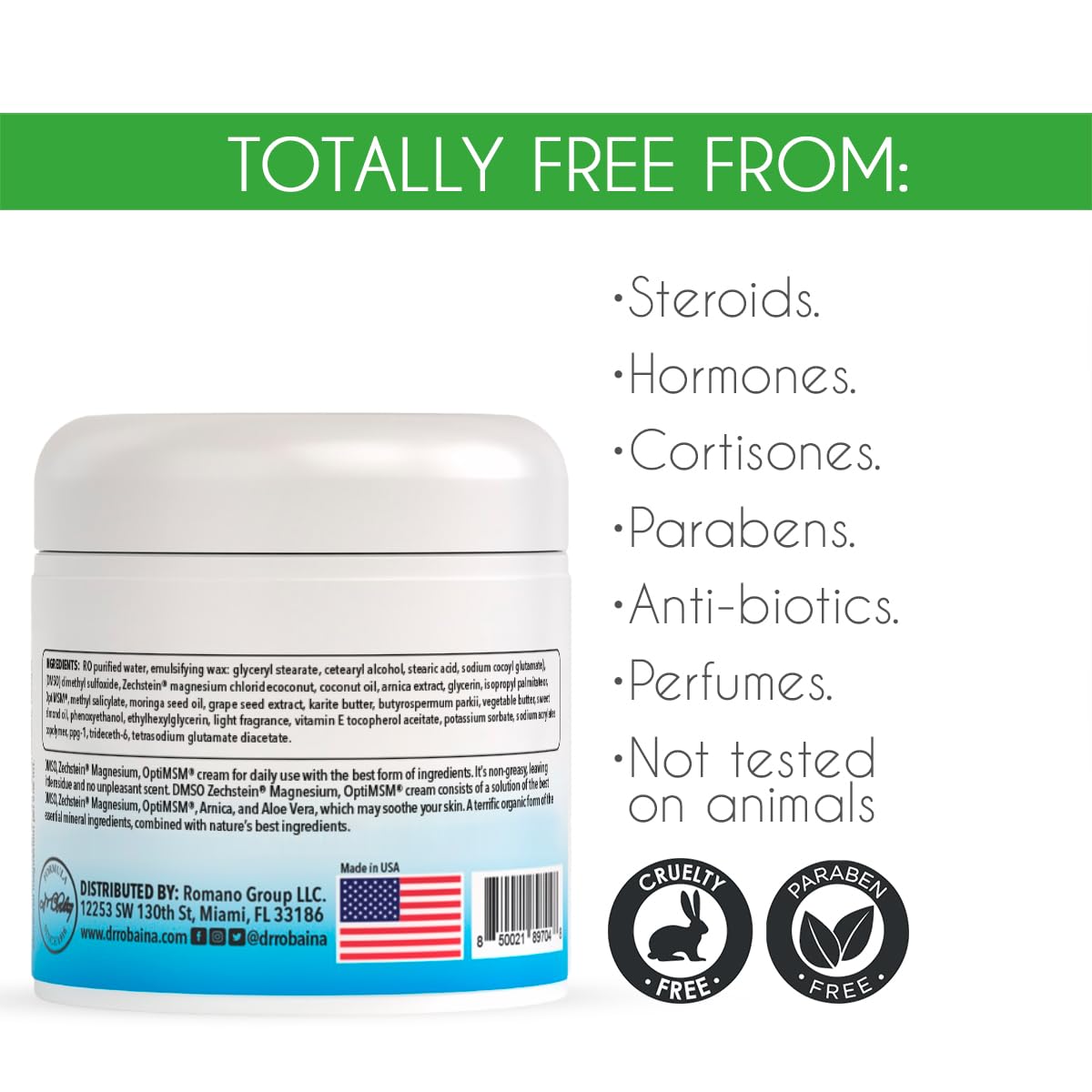 Fragrance-free Dr. Robaina DMSO Cream suitable for sensitive skin.
