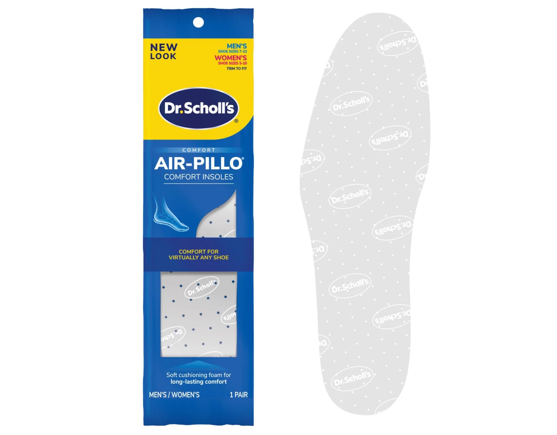 Dr. Scholl's Air-Pillo insoles bottom-layer bounce-back cushioning for durability.