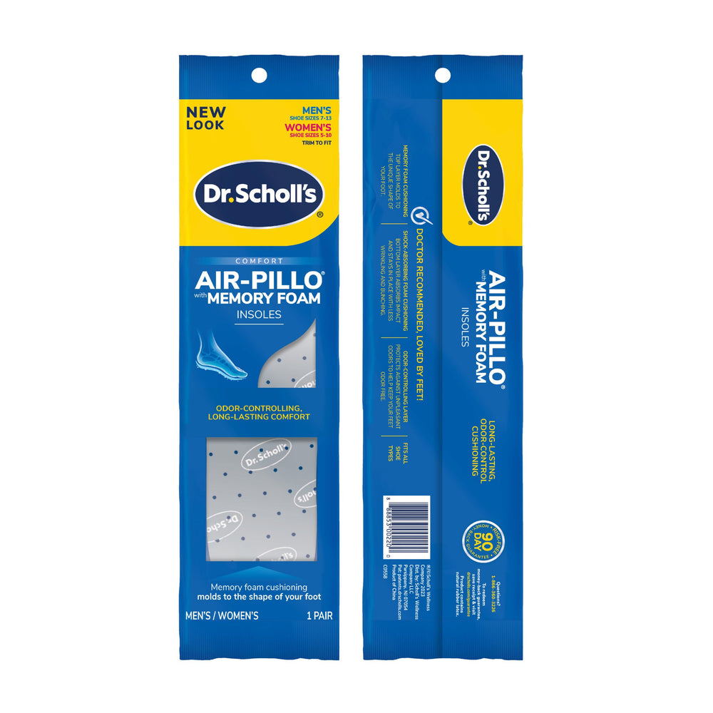 Dr. Scholl's Air-Pillo extra-thick foam cushions and absorbs shock for all-day relief.