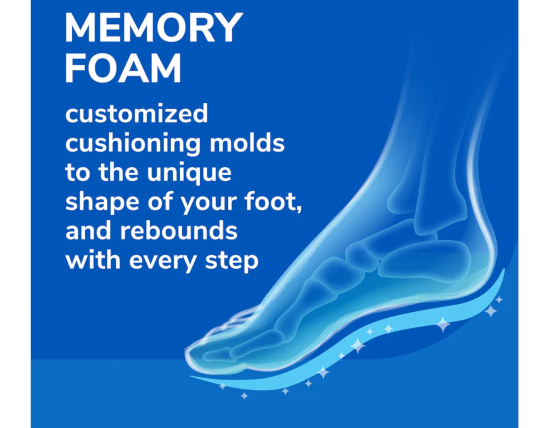 Dr. Scholl's Air-Pillo insoles trim-to-fit shown with sizing range.