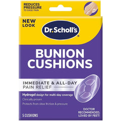 Dr. Scholl's Bunion Cushions with soft foam and adhesive backing for all-day comfort.