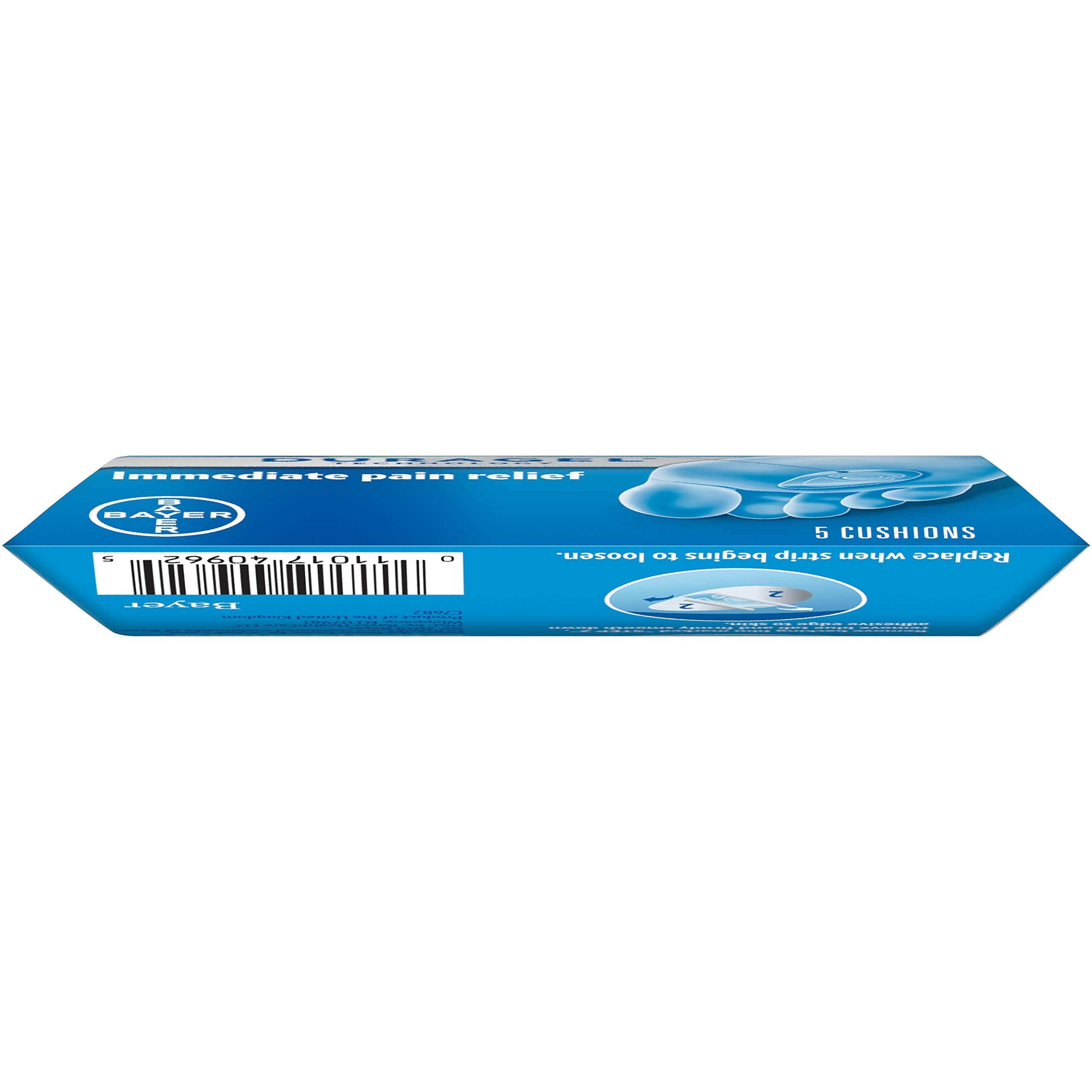 Packaging information showing a 5-count Dr. Scholl's cushion pack
