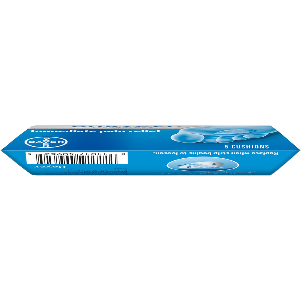 Packaging information showing a 5-count Dr. Scholl's cushion pack