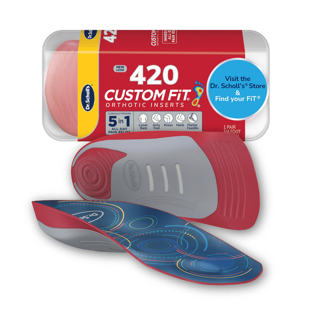 Dr. Scholl's Custom Fit 3/4-length insoles inside a shoe provide targeted arch support.