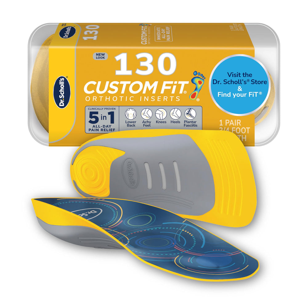 Dr. Scholl’s Custom Fit orthotics with arch support for targeted comfort all day.