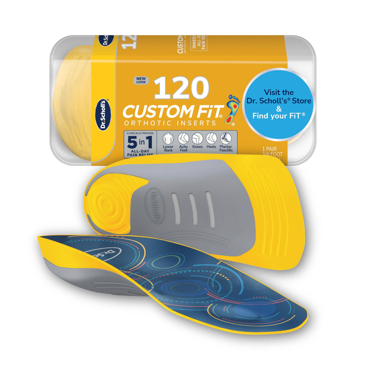 Dr. Scholl’s Custom Fit orthotics three-quarter-length inserts providing targeted arch support for everyday wear