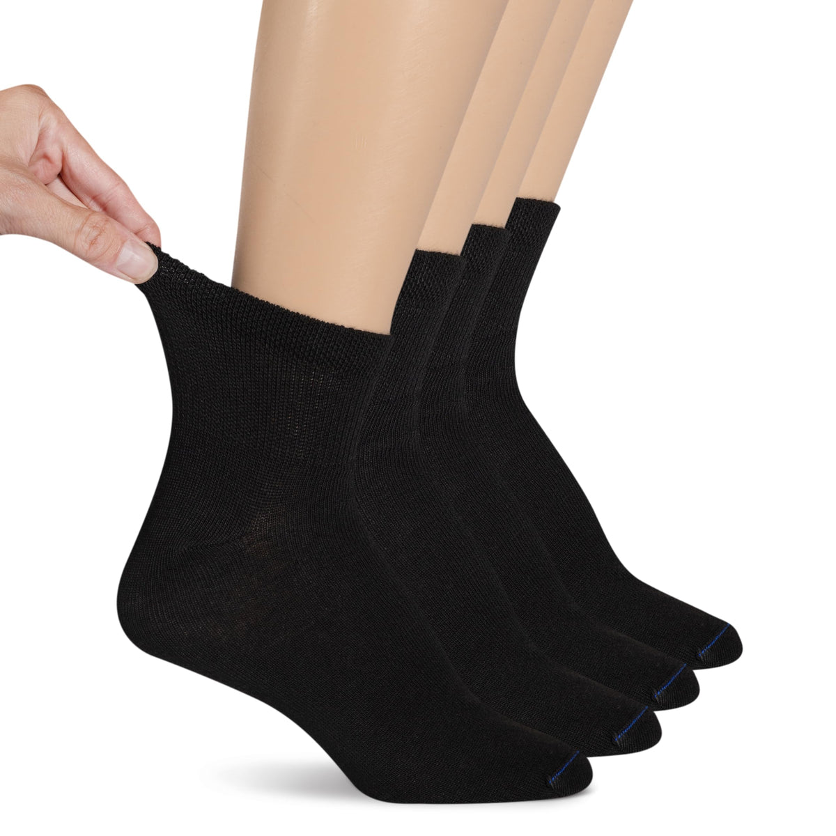 Dr. Scholl's diabetes and circulator socks in black, front pack view with non-binding fit