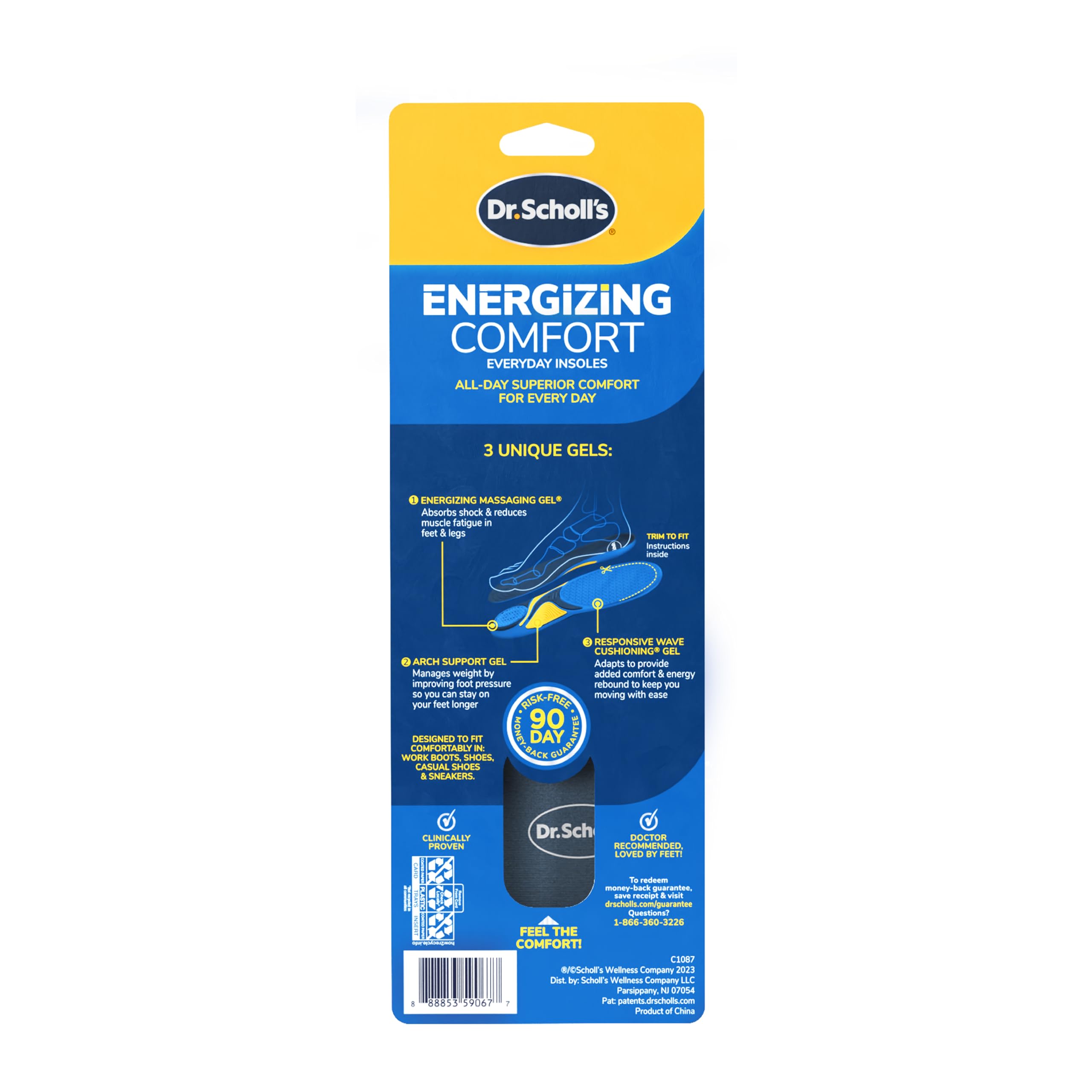 Dr. Scholl's insoles can be trimmed to fit most men’s 8–14 and women’s 6–10.