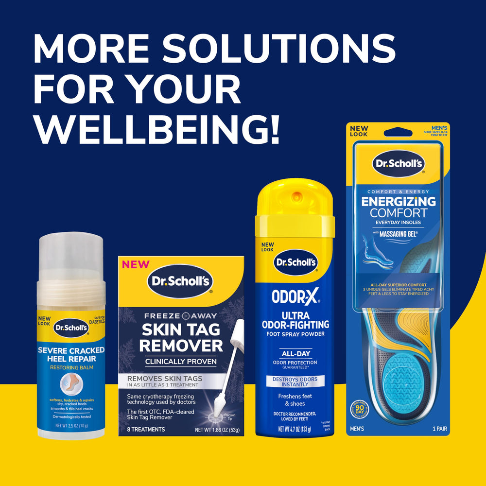 Foot wearing cushioning from Dr. Scholl's callus remover to reduce friction