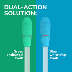 Close-up of Dr Scholl's antifungal swab applicator in use.