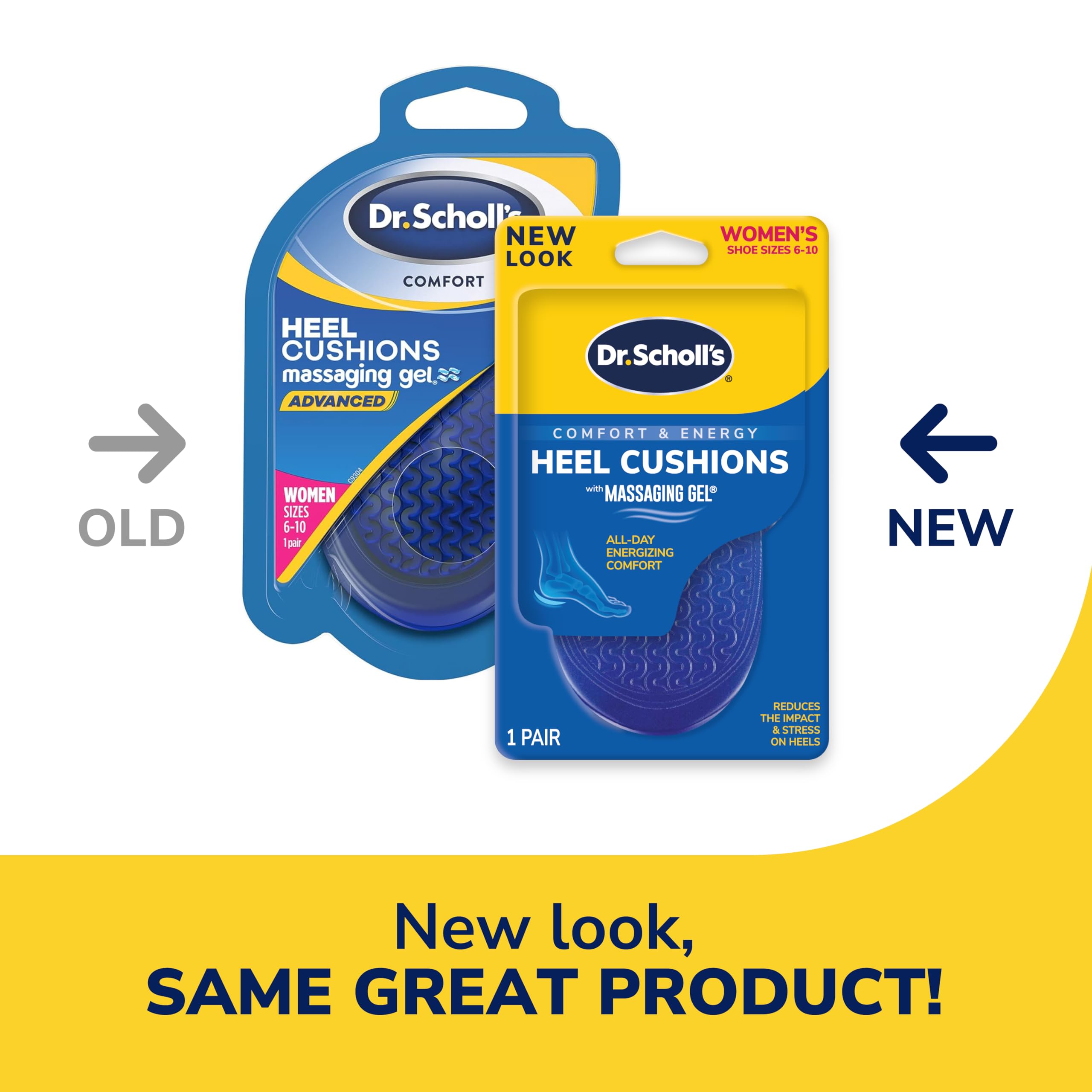 Dr. Scholl's Heel Cushions packaged display showing easy slip-in design