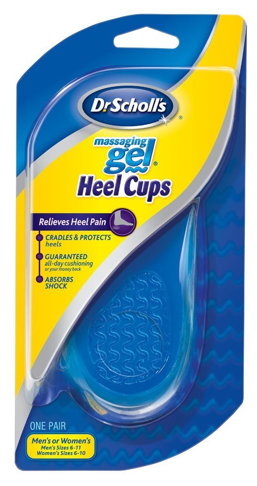 Dr. Scholl's Massaging Gel Heel Cups side view showing compact, shock-absorbing support.