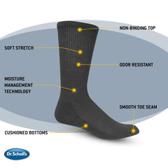 Dr. Scholl's diabetes socks moisture-control fiber close-up for dry feet.