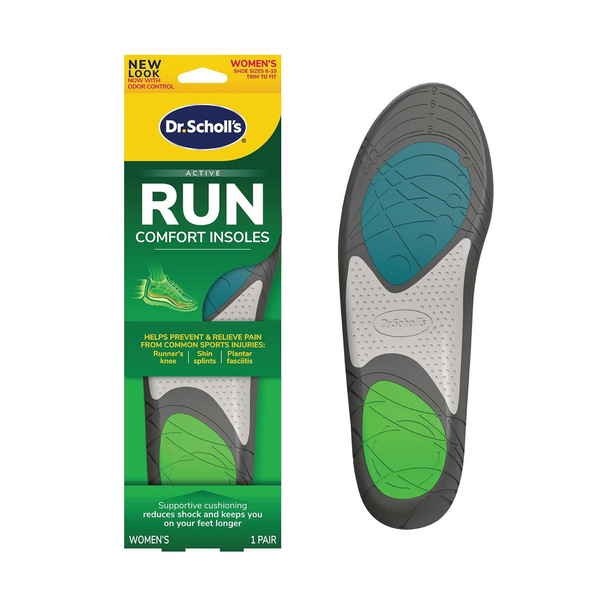 Dr. Scholl's Run Active Comfort Insole front view supports extended workouts