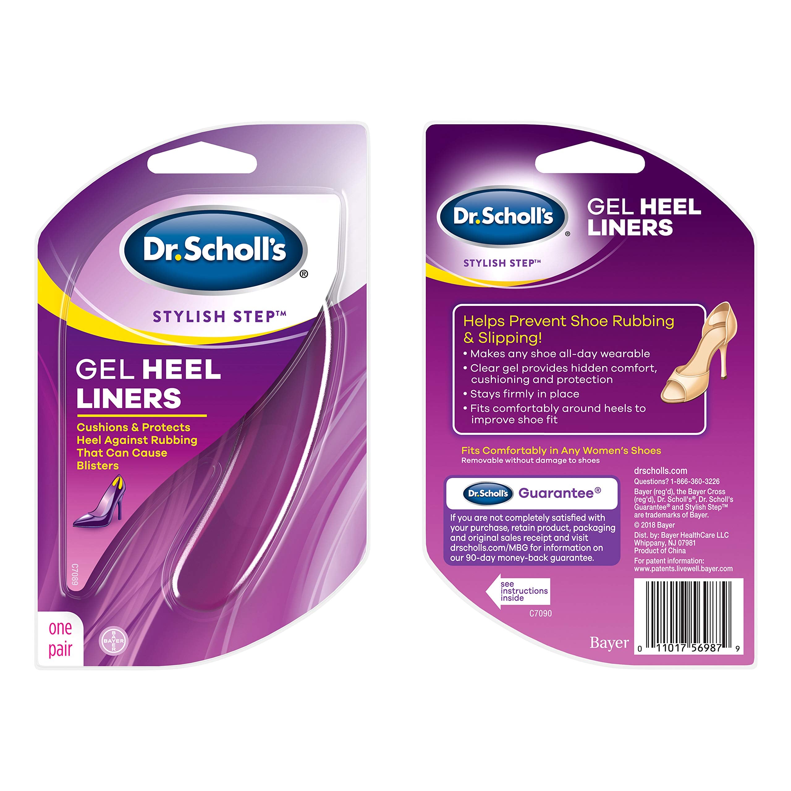 Dr. Scholl's Heel Liner soft gel cushions to prevent blisters during wear.