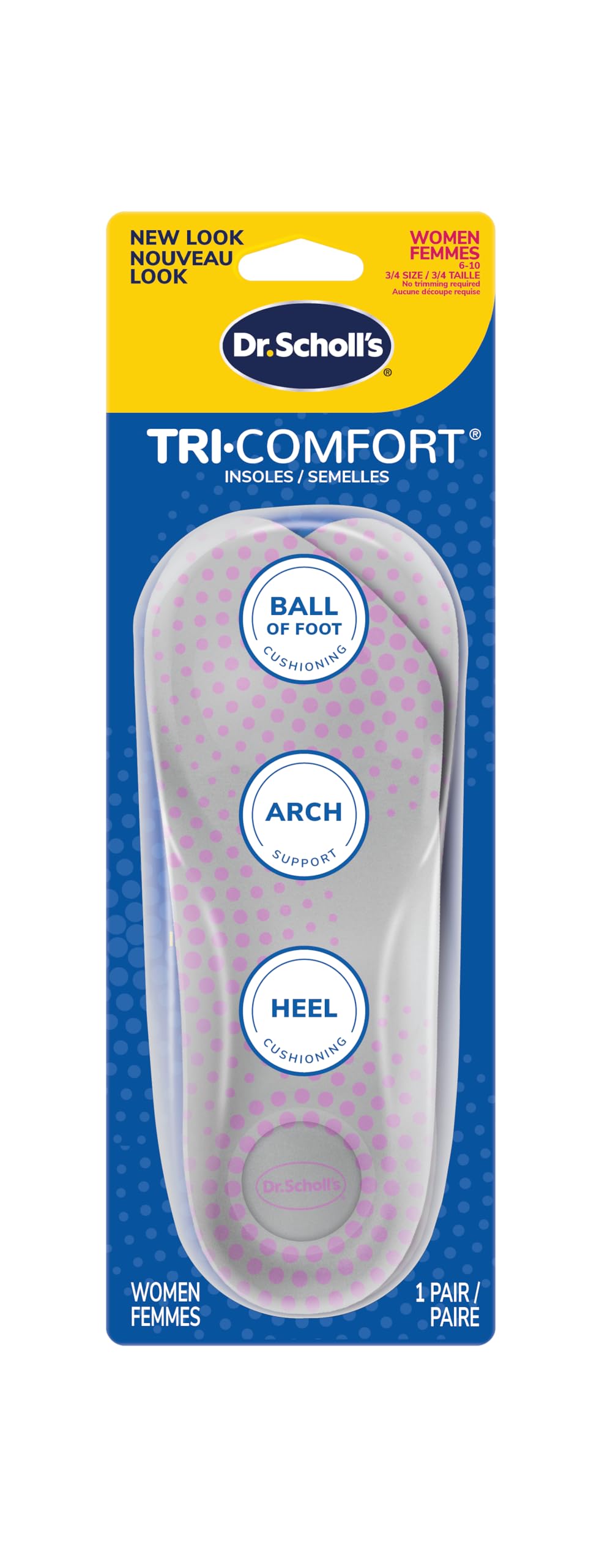 Dr. Scholl's Tri-Comfort orthotics provide heel cushioning for daily wear.