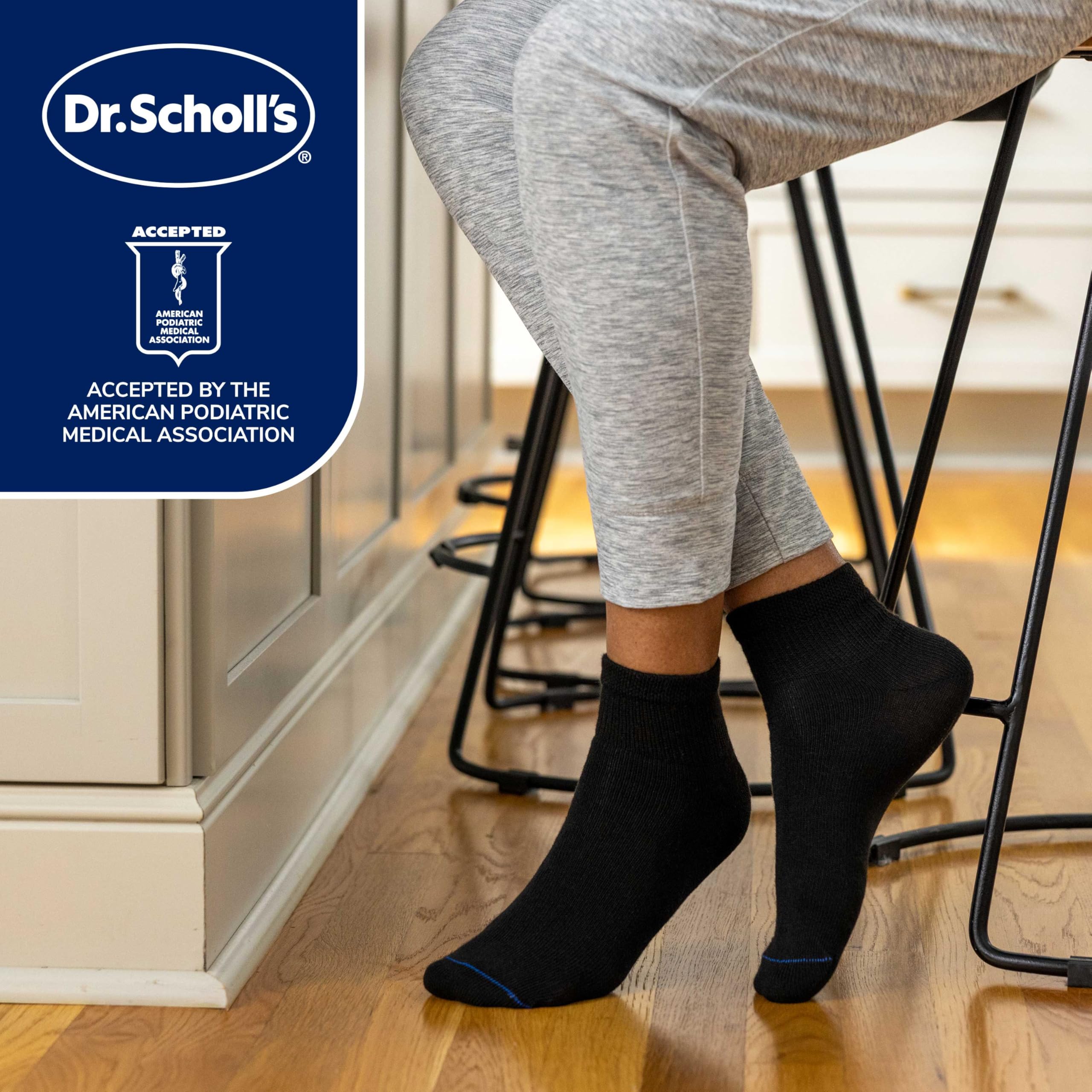 Flat lay of Dr. Scholl's diabetic socks highlighting soft fabric and easy wear.