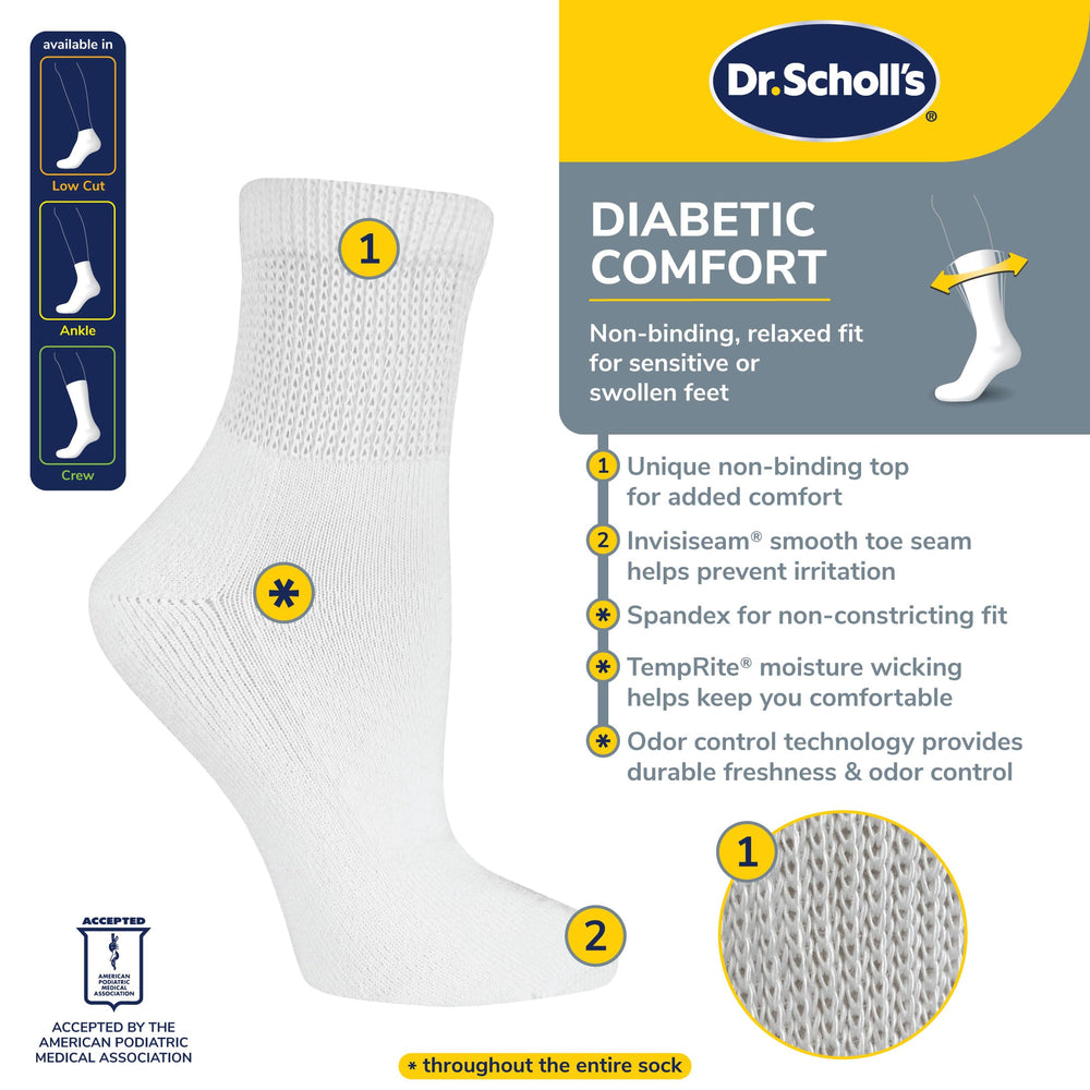 Dr. Scholl's white diabetes circulator socks top view non-binding comfortable top