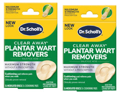 Dr. Scholl's Clear Away Wart Remover Plantar packaging close-up for home use.