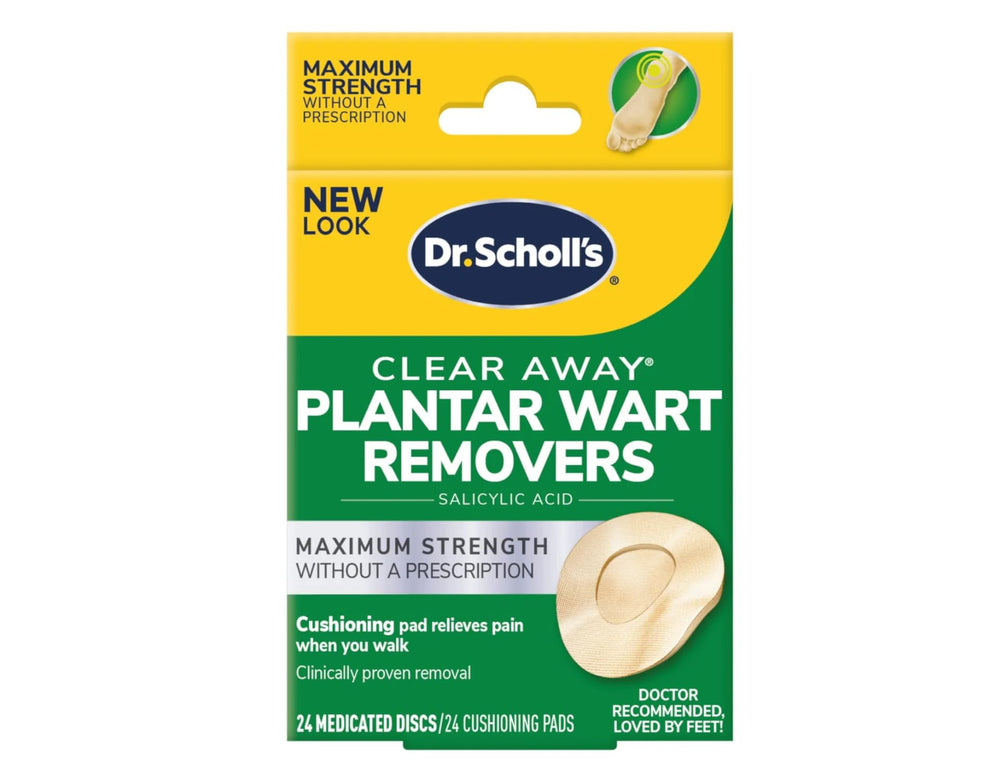 Dr. Scholl's Clear Away Wart Remover 24 treatments laid out for easy home use.