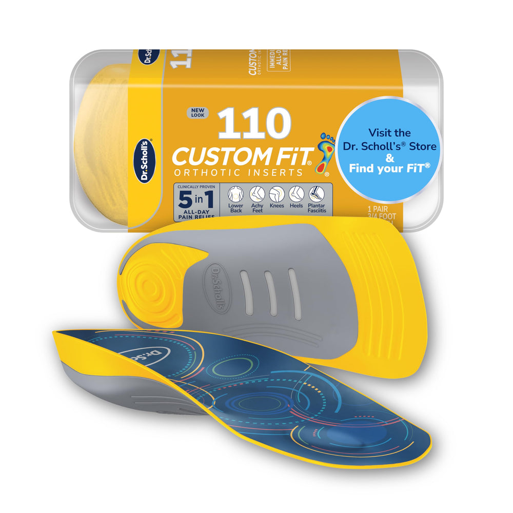 Dr. Scholl's Custom Fit 3/4 Length orthotics show 3D arch support for personalized comfort.