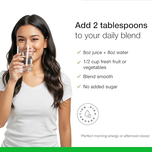 Dr. Schulze's SuperFood Plus mixed into smoothie for convenient plant-based nutrition.