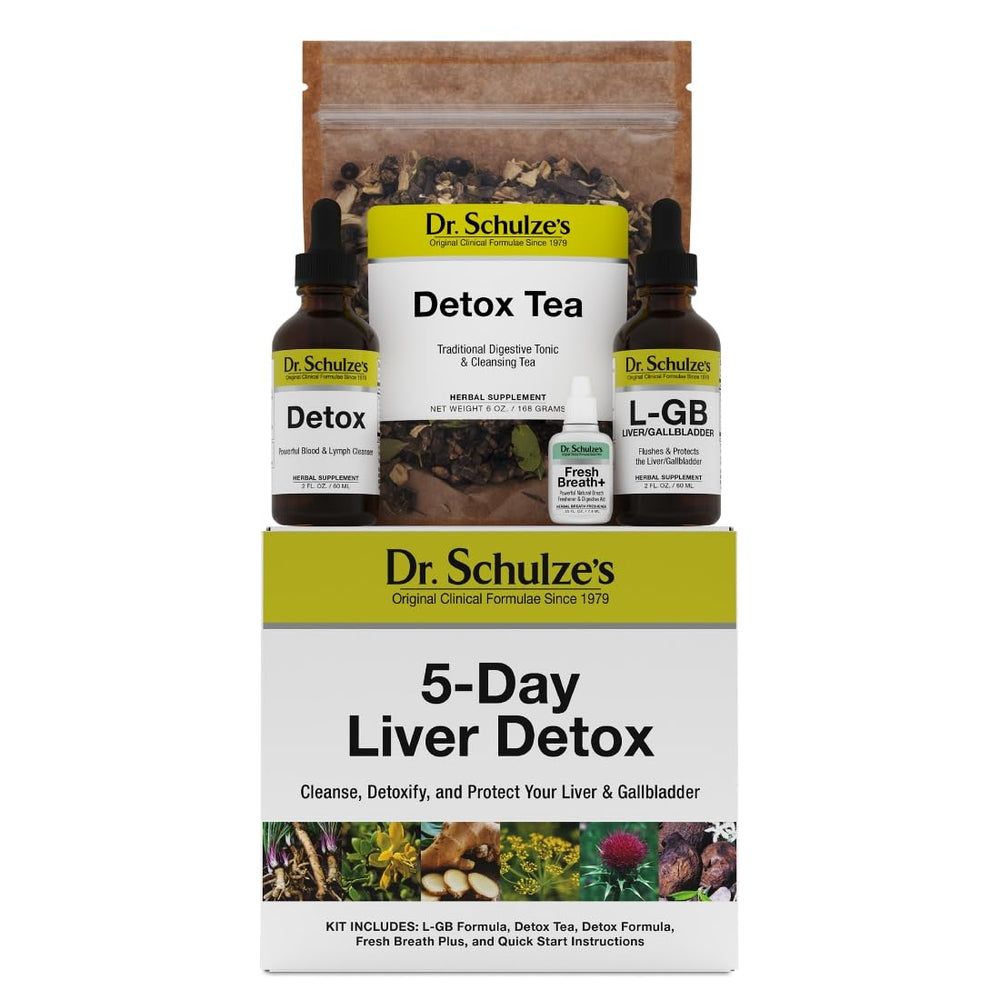 Dr. Schulze's 5-Day Liver Detox bottle shown for easy daily digestion support.