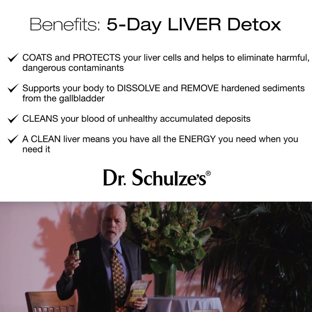 Dr. Schulze's 5-Day Liver Detox dosage chart for clear daily steps.