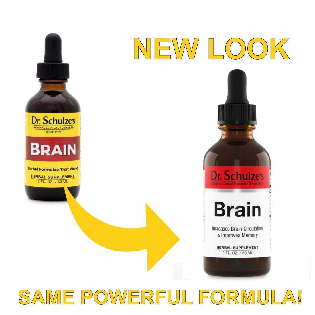 Dr. Schulze's Brain Formula bottle label highlights natural cognitive wellness ingredients