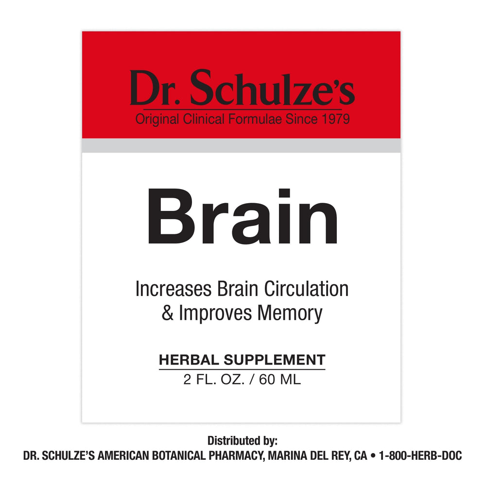Dr. Schulze's Brain Formula bottle pour demonstrates easy mix for a morning boost