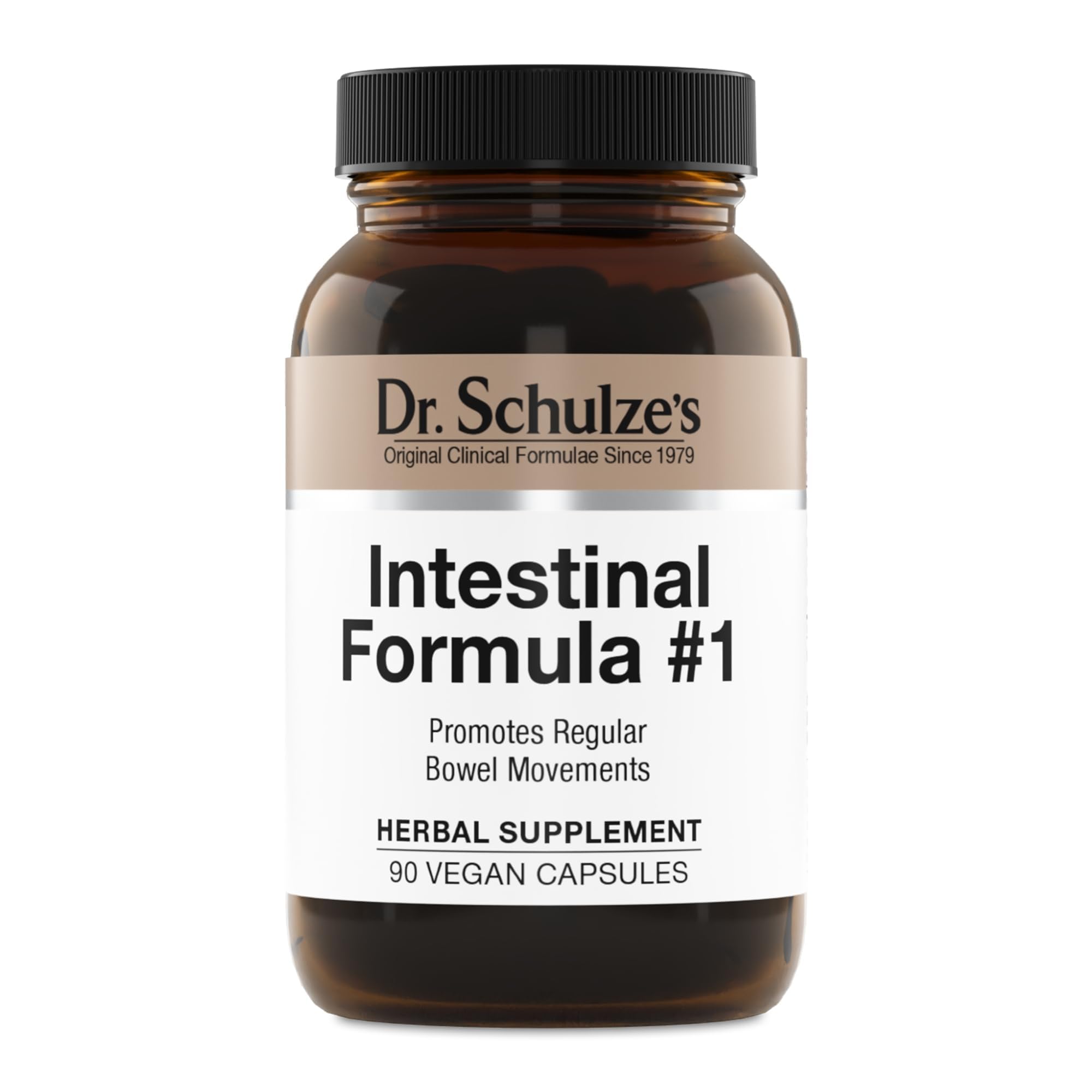 Dr. Schulze's Intestinal Formula 1 bottle front view for vegan bowel support.