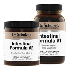 Dr. Schulze's Intestinal Formula 2 bottle on display for smoother elimination.