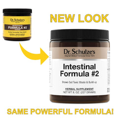 Dr Schulze's Intestinal Formula 2 label close-up shows herbal ingredients.